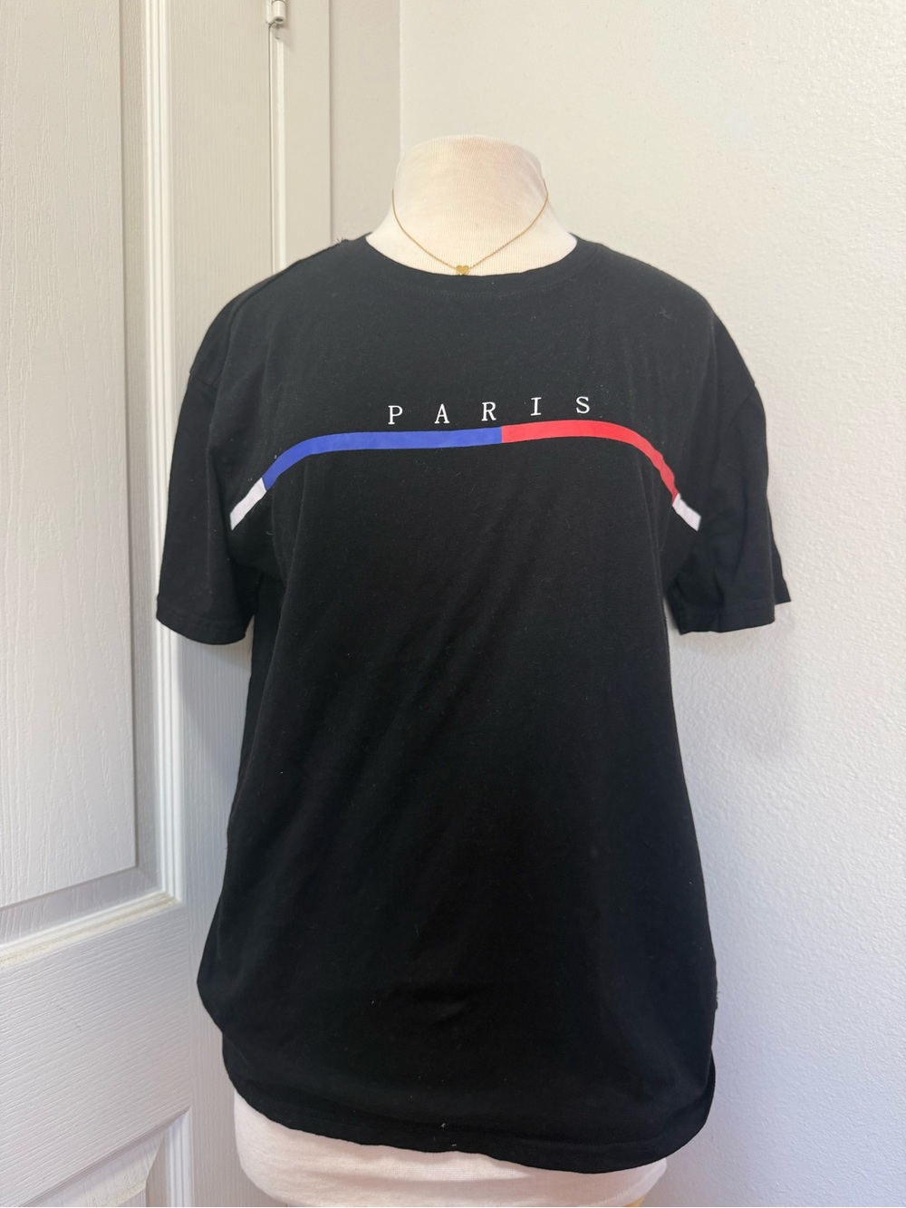 Black 'Paris' Short Sleeve Graphic Tee with Tricolor Accent